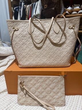 Louis Vuitton Cream Monogram Embossed Tote with Wristlet